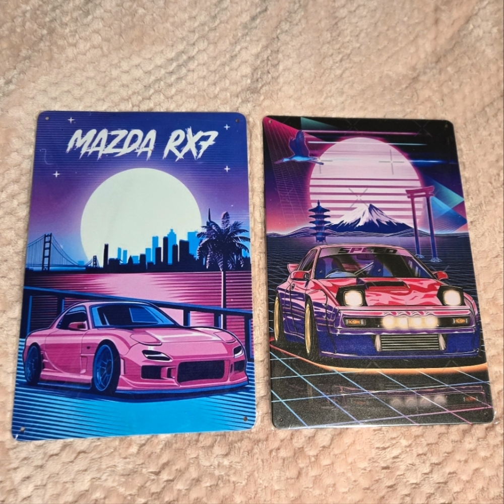 RX-7 Bundle Metal Signs ~ 2 Artworks Mazda Vaporwave Cars
